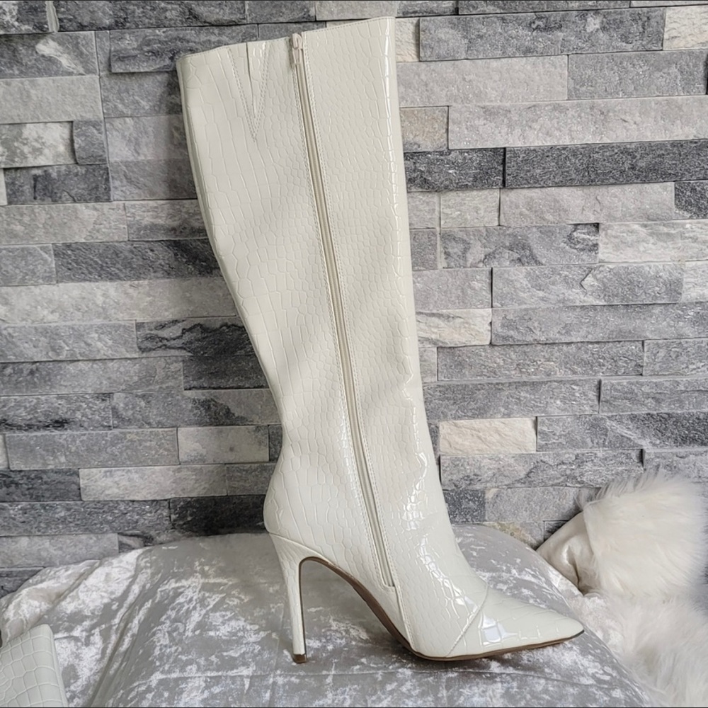 NWT INC Rajel White Crocodile High stiletto Heels Tall to the knee Boots New Box - Picture 6 of 12